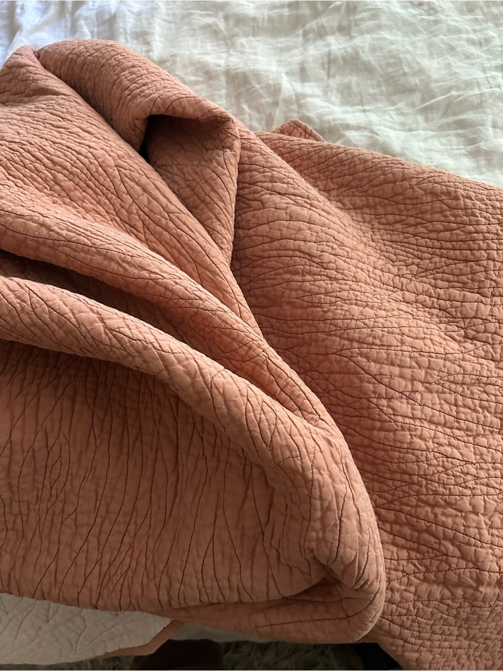 Ballard Designs Faux Bois Quilted Bedding full queen terracotta orange quilt